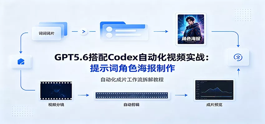 GPT5.6搭配Codex自动化视频实战：提示词角色海报制作，自动化成片工作流拆解教程胖子网创胖子网创