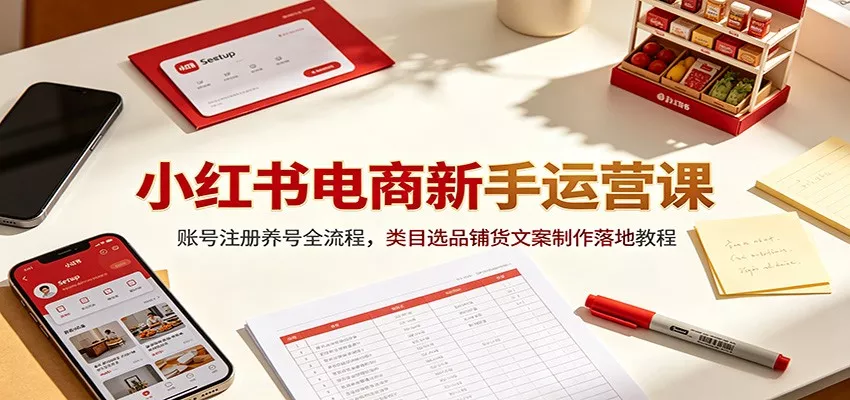 小红书电商新手运营课：账号注册养号全流程，类目选品铺货文案制作落地教程胖子网创胖子网创
