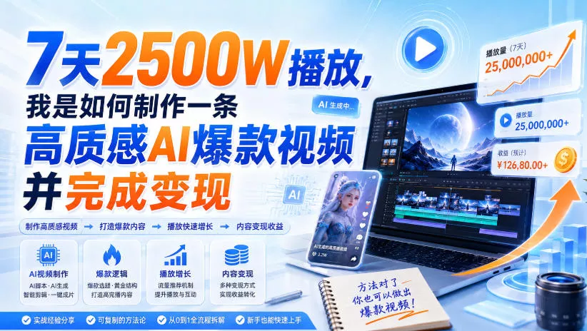 7天2500W播放，我是如何制作一条高质感AI爆款视频并完成变现胖子网创胖子网创