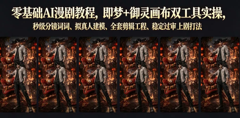 零基础AI漫剧教程，即梦+御灵画布双工具实操，秒级分镜提示词、拟真人建模、全套剪辑工程、稳定过审上剧打法胖子网创胖子网创
