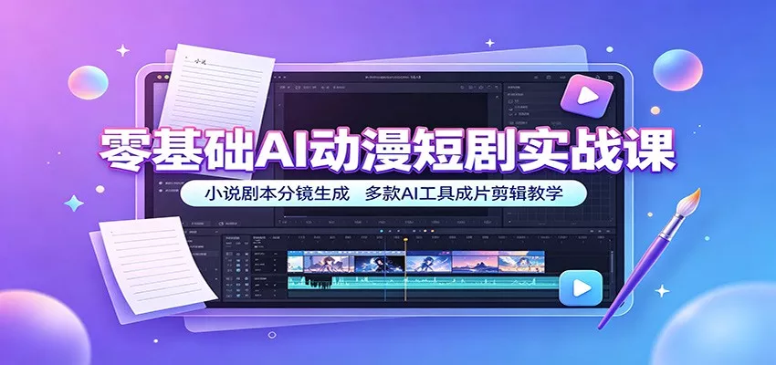 零基础AI动漫短剧实战课：小说剧本分镜生成，多款AI工具成片剪辑教学胖子网创胖子网创