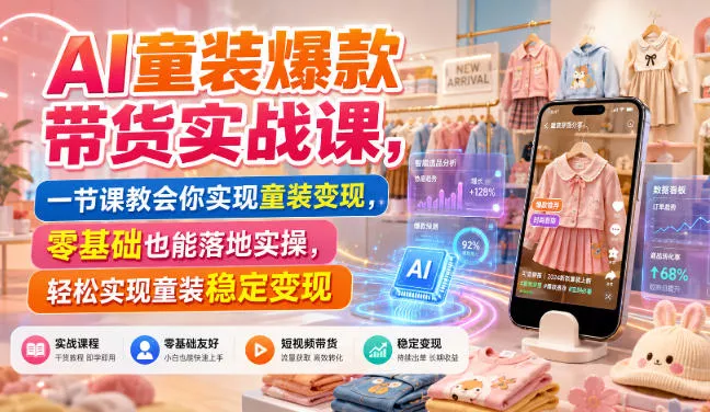 AI童装爆款带货实战课，一节课教会你实现童装变现，零基础也能落地实操胖子网创胖子网创
