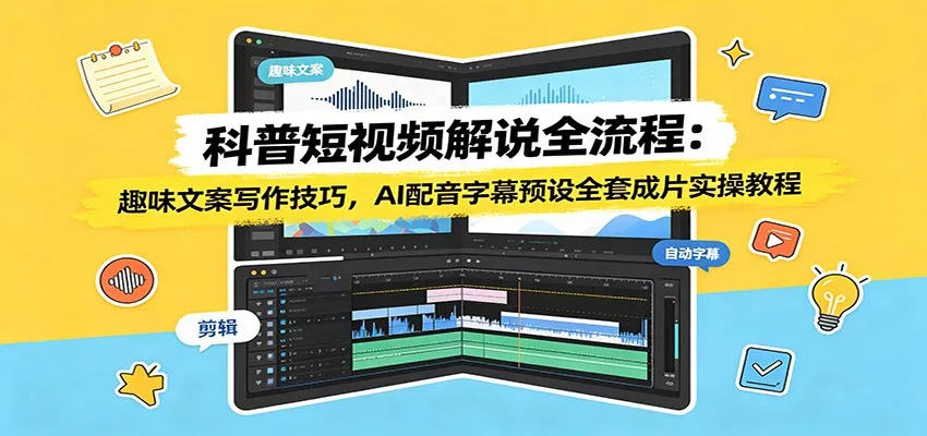 科普短视频解说全流程：趣味文案写作技巧，AI配音字幕预设全套成片实操教程胖子网创胖子网创