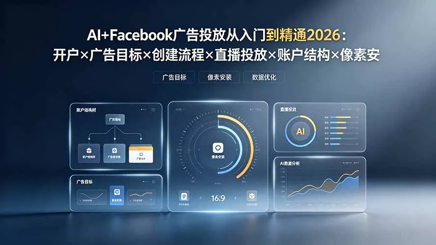 AI+Facebook广告投放从入门到精通2026：开户×广告目标×创建流程×直播投放×账户结构×像素安装×AI赋能胖子网创胖子网创