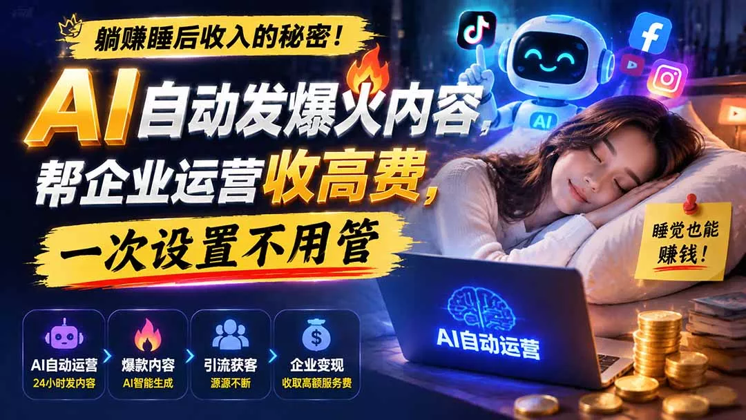 躺赚睡后收入的秘密！AI 自动发爆火内容，帮企业运营收高费，一次设置不用管【原创双语字幕】胖子网创胖子网创