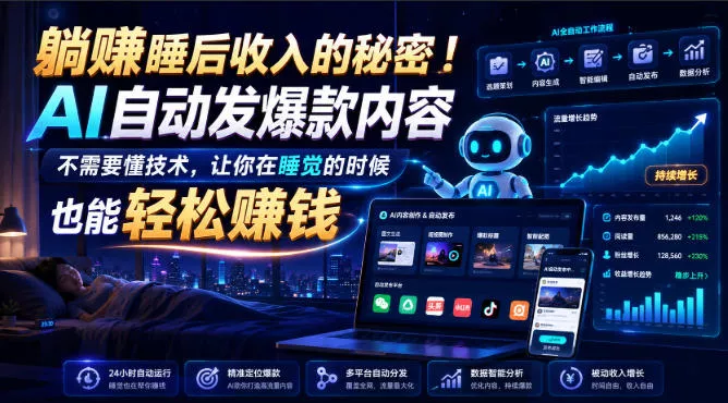 躺賺睡后收入的秘密！AI自动发爆款内容，不需要懂技术，让你在睡觉的时候也能轻松賺钱【原创双语字幕】胖子网创胖子网创