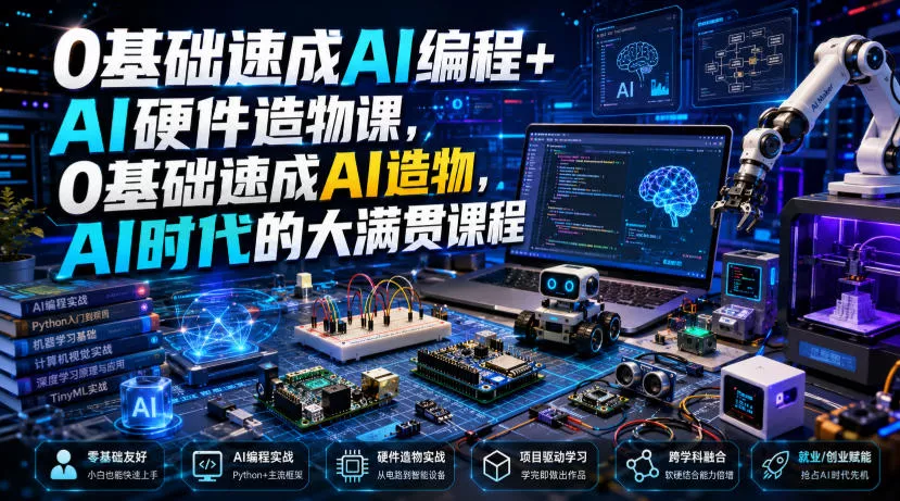 0基础速成AI编程+AI硬件造物课，0基础速成AI造物，AI时代的大满贯课程胖子网创胖子网创