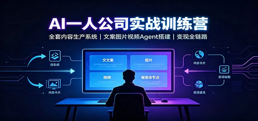AI创作一人公司实战训练营：全套内容生产系统，文案图片视频Agent搭建变现全链路胖子网创胖子网创