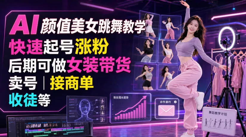 AI颜值美女跳舞教学,快速起号涨粉,后期可做女装带货,卖号,接商单,收徒等 AI颜值美女跳舞教学,快速起号涨粉,后期可做女装带货,卖号,接商单,收徒等