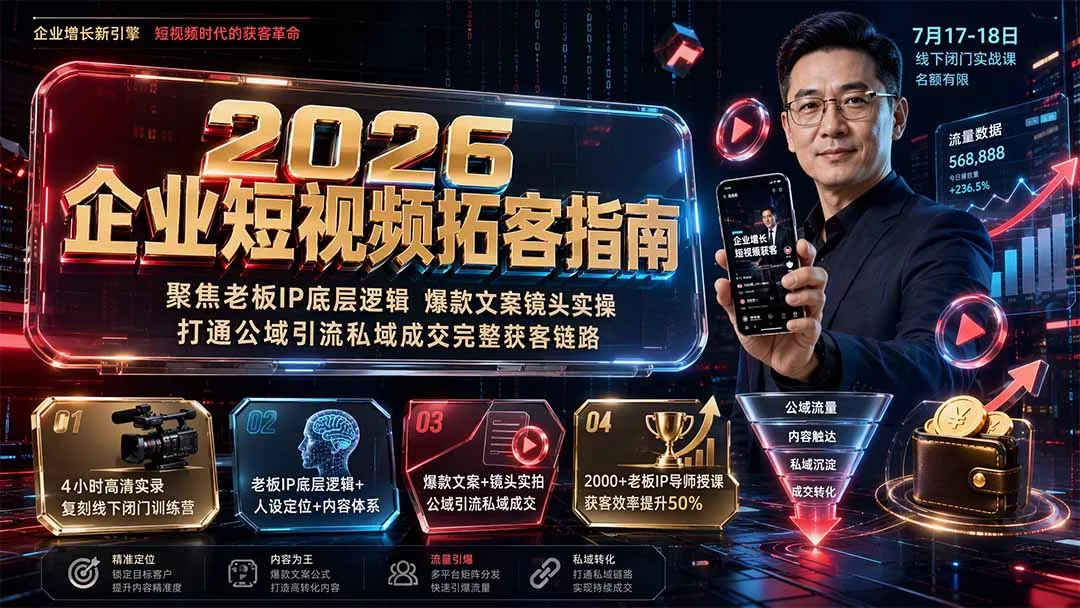 2026企业短视频拓客指南：聚焦老板IP底层逻辑，爆款文案镜头实操，打通公域引流私域成交完整获客链路胖子网创胖子网创