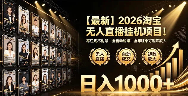 2026淘宝无人直播挂播项目！零违规不封号，全自动躺賺，全年旺季可矩阵放大，日入1000+【揭秘】胖子网创胖子网创