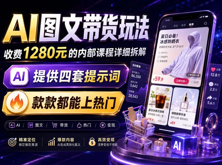 AI图文带货内部玩法，1280内部课程对外系统拆解，看完直接上手变现！胖子网创胖子网创