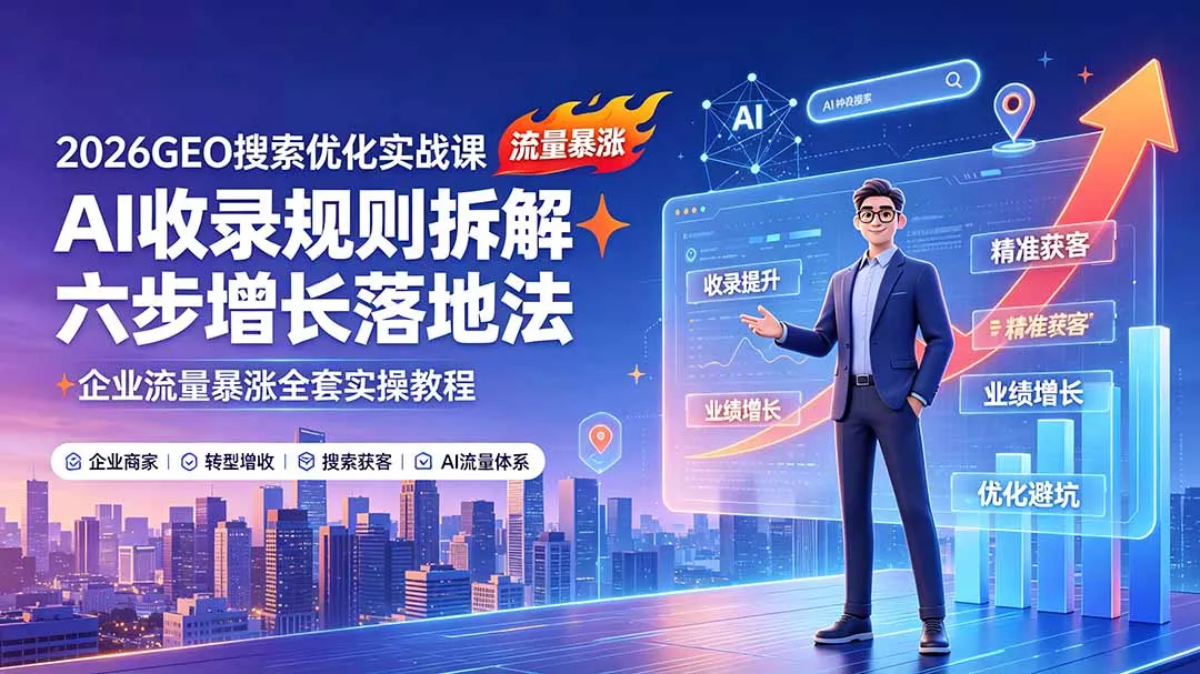 2026GEO搜索优化实战课：AI收录规则拆解｜六步增长落地法｜企业流量暴涨全套实操教程胖子网创胖子网创