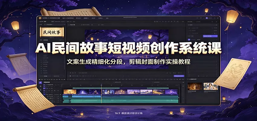 AI民间故事短视频创作系统课：文案生成精细化分段，剪辑封面制作实操教程胖子网创胖子网创