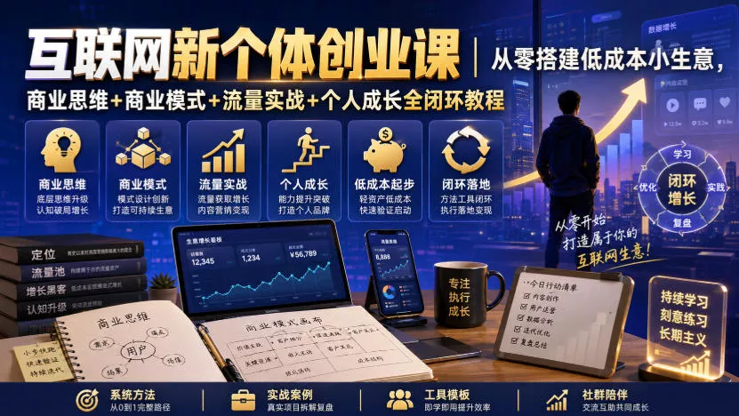 互联网新个体创业课｜从零搭建低成本小生意，商业思维+商业模式+流量实战+个人成长全闭环教程胖子网创胖子网创
