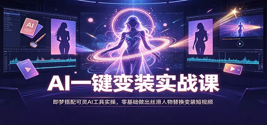 AI一键变装实战课：即梦搭配可灵AI工具实操，零基础做出丝滑人物替换变装短视频胖子网创胖子网创