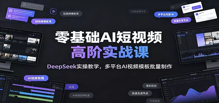 零基础AI短视频高阶实战课：DeepSeek实操教学，多平台AI视频模板批量制作胖子网创胖子网创
