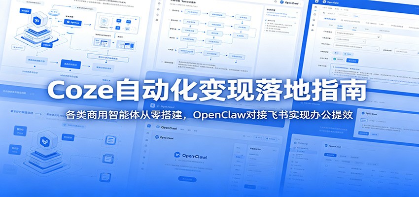Coze自动化变现落地指南：各类商用智能体从零搭建，OpenClaw对接飞书实现办公提效胖子网创胖子网创