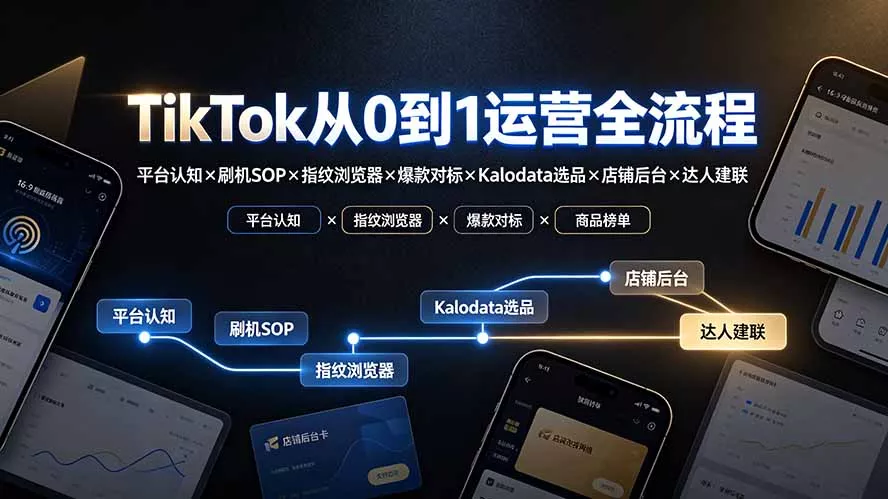 TikTok从0到1运营全流程-更新：平台认知×刷机SOP×指纹浏览器×爆款对标×Kalodata选品×店铺后台×达人建联胖子网创胖子网创
