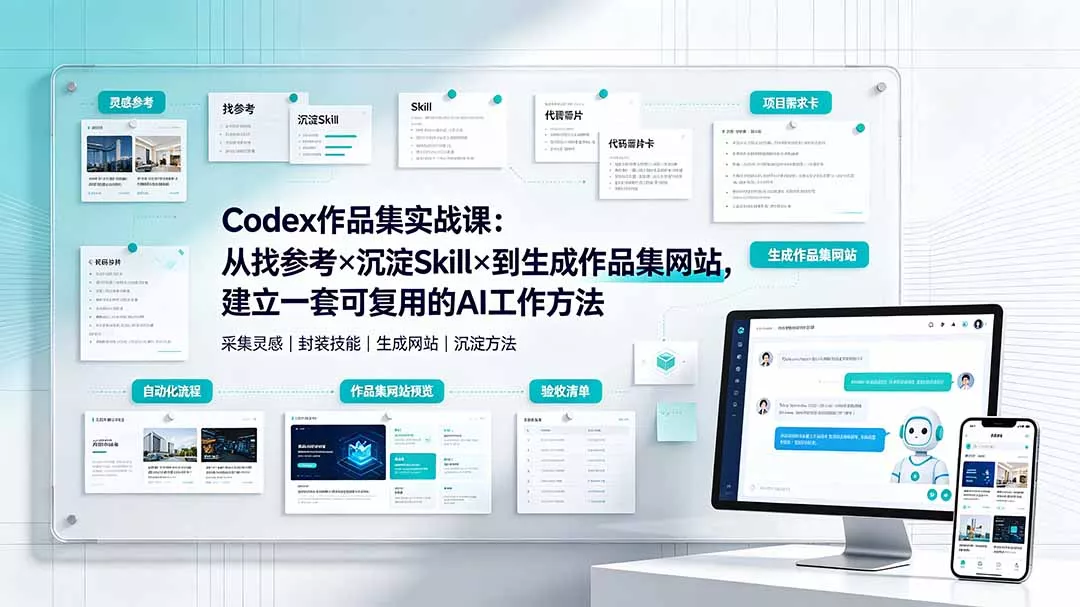 Codex作品集实战课:从找参考×沉淀Skill×到生成作品集网站,建立一套可复用的AI工作方法 Codex作品集实战课:从找参考×沉淀Skill×到生成作品集网站,建立一套可复用的AI工作方法