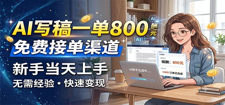 AI写稿一单800，免费接单渠道，一单一结几十到上千，新手当天上手胖子网创胖子网创