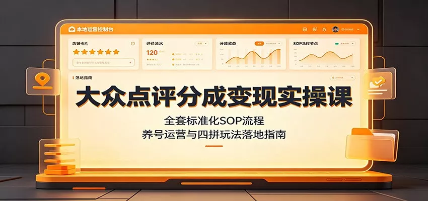 大众点评分成变现实操课：全套标准化SOP流程，养号运营与四拼玩法落地指南胖子网创胖子网创