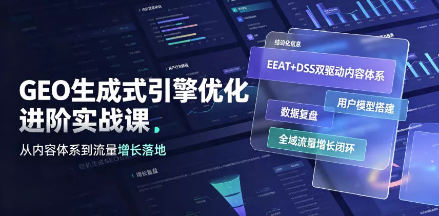 GEO生成式引擎优化进阶实战课｜EEAT+DSS双驱动内容体系、用户模型搭建、数据复盘、全域流量增长闭环落地教程胖子网创胖子网创