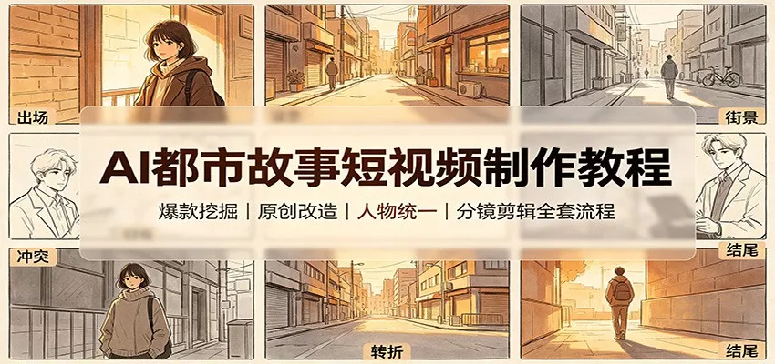 AI都市故事短视频制作教程：爆款挖掘原创改造，人物统一分镜剪辑全套流程胖子网创胖子网创