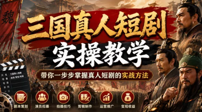 三国真人短剧实操教学，带你一步步掌握真人短剧的实战方法胖子网创胖子网创