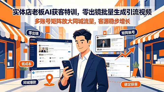 实体店老板AI获客特训，零出镜批量生成引流视频，多账号矩阵放大同城流量，客源稳步增长胖子网创胖子网创