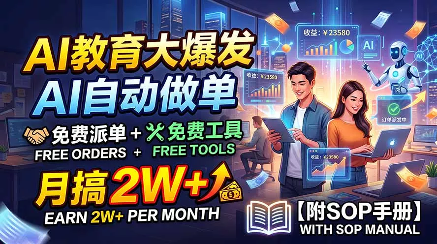AI教育大爆发，AI自动做单，免费派单+免费工具，月搞2W+【附SOP手册】胖子网创胖子网创