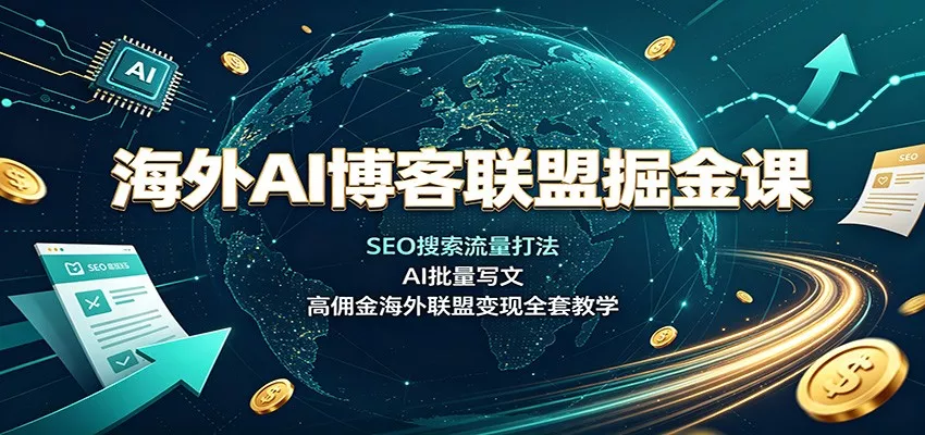 海外AI博客联盟掘金课：SEO搜索流量打法，AI批量写文，高佣金海外联盟变现全套教学胖子网创胖子网创