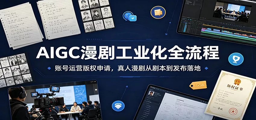 AIGC漫剧工业化全流程：账号运营版权申请，真人漫剧从剧本到发布落地胖子网创胖子网创