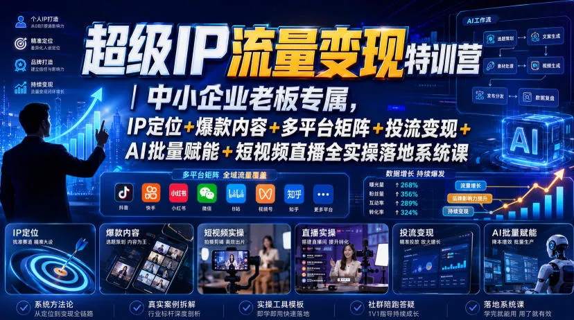 超级IP流量变现特训营｜中小企业老板专属，IP定位+爆款内容+多平台矩阵+投流变现+AI批量赋能+短视频直播全实操落地系统课胖子网创胖子网创