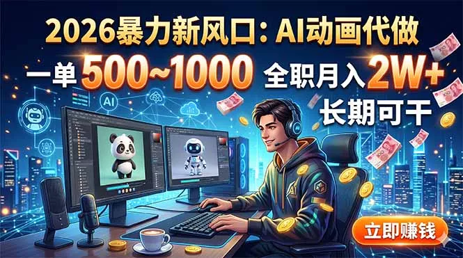 2026暴力新风口：AI动画代做，一单500~1000，全职月入2W+，长期可干胖子网创胖子网创