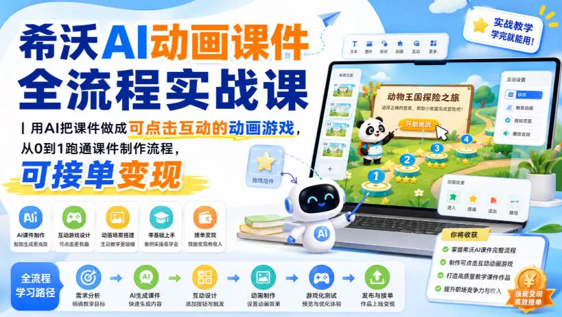 希沃AI动画课件全流程实战课｜用AI把课件做成可点击互动的动画游戏，从0到1跑通课件制作流程，可接单变现胖子网创胖子网创
