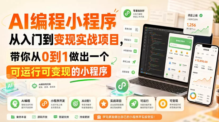 AI编程小程序从入门到变现实战项目，带你从0到1做出一个可运行可变现的小程序胖子网创胖子网创