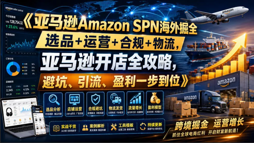 亚马逊Amazon SPN海外掘全，选品+运营+合规+物流，亚马逊开店全攻略，避坑、引流、盈利一步到位胖子网创胖子网创