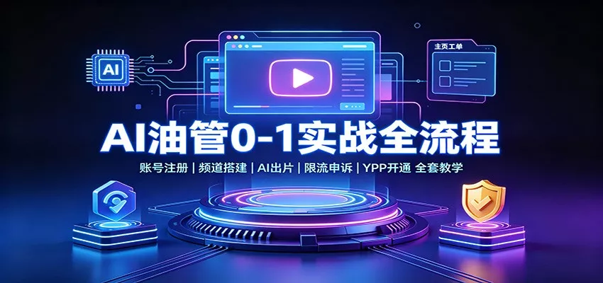 AI油管0-1实战：账号注册频道搭建，AI出片，限流申诉，YPP开通全套教学胖子网创胖子网创