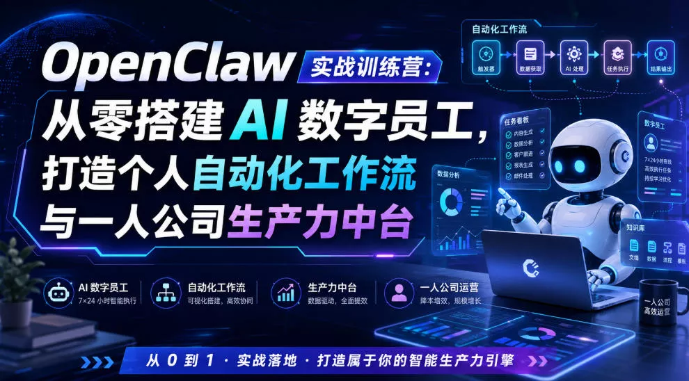 OpenClaw实战训练营：从零搭建AI数字员工，打造个人自动化工作流与一人公司生产力中台胖子网创胖子网创