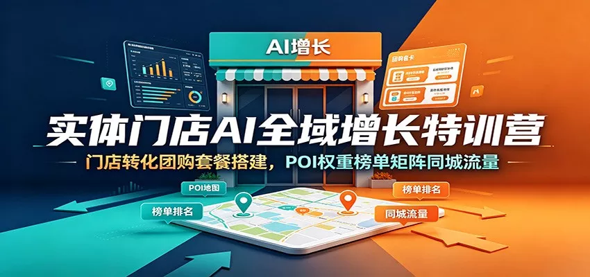 实体门店AI全域增长特训营：门店转化团购套餐搭建，POI权重榜单矩阵同城流量胖子网创胖子网创