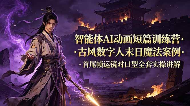 （19114期）智能体AI动画短篇训练营-更新，古风数字人末日魔法案例，首尾帧运镜对口型全套实操讲解胖子网创胖子网创