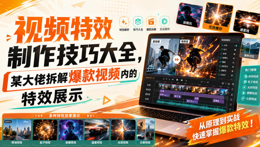 视频特效制作技巧大全，某大佬拆解爆款视频内的特效展示胖子网创胖子网创