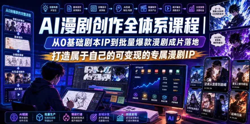AI漫剧创作全体系课程｜从0基础剧本IP到批量爆款漫剧成片落地，打造属于自己的可变现的专属漫剧IP胖子网创胖子网创