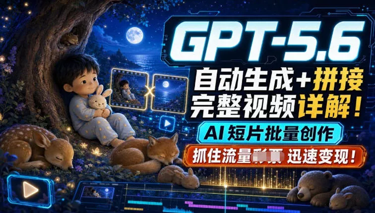 GPT-5.6自动生成+拼接完整视频详解,AI短片批量创作,抓住流量迅速变现! GPT-5.6自动生成+拼接完整视频详解,AI短片批量创作,抓住流量迅速变现!