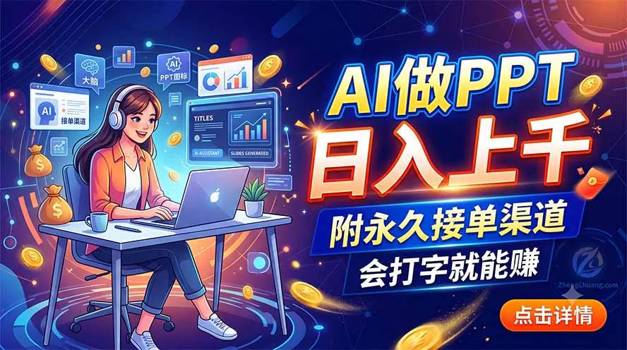 AI做PPT日入上千，附永久接单渠道，会打字就能赚胖子网创胖子网创