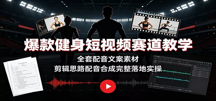 爆款健身短视频赛道教学：全套配音文案素材，剪辑思路配音合成完整落地实操胖子网创胖子网创