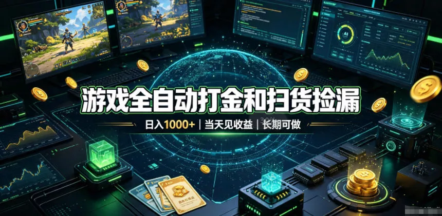 游戏全自动打金和扫货捡漏，日入1k+，当天见收益，长期可做！【揭秘】胖子网创胖子网创