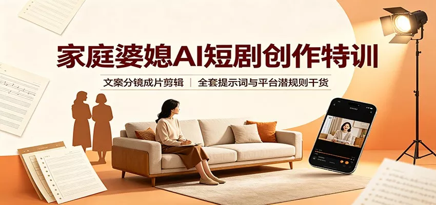 家庭婆媳AI短剧创作特训：文案分镜成片剪辑，全套提示词与平台潜规则干货胖子网创胖子网创