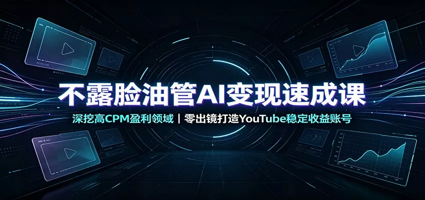 不露脸油管AI变现速成课：深挖高CPM盈利领域，零出镜打造YouTube稳定收益账号胖子网创胖子网创